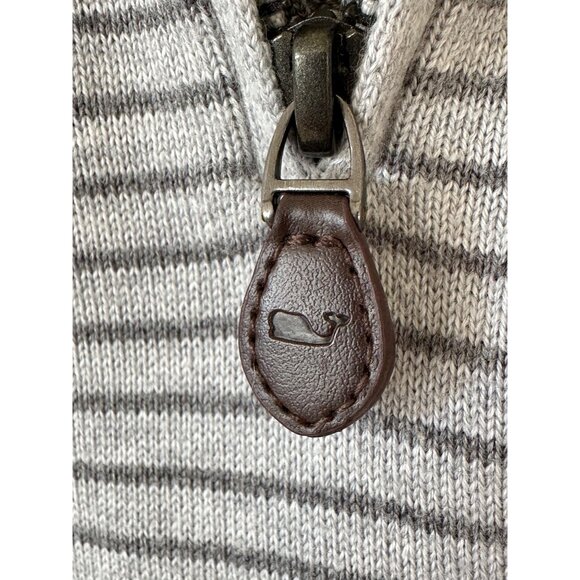 Vineyard Vines Sweater 1/4 Zip Gray Striped Size Medium Preppy 100% Cotton Logo - Picture 9 of 10